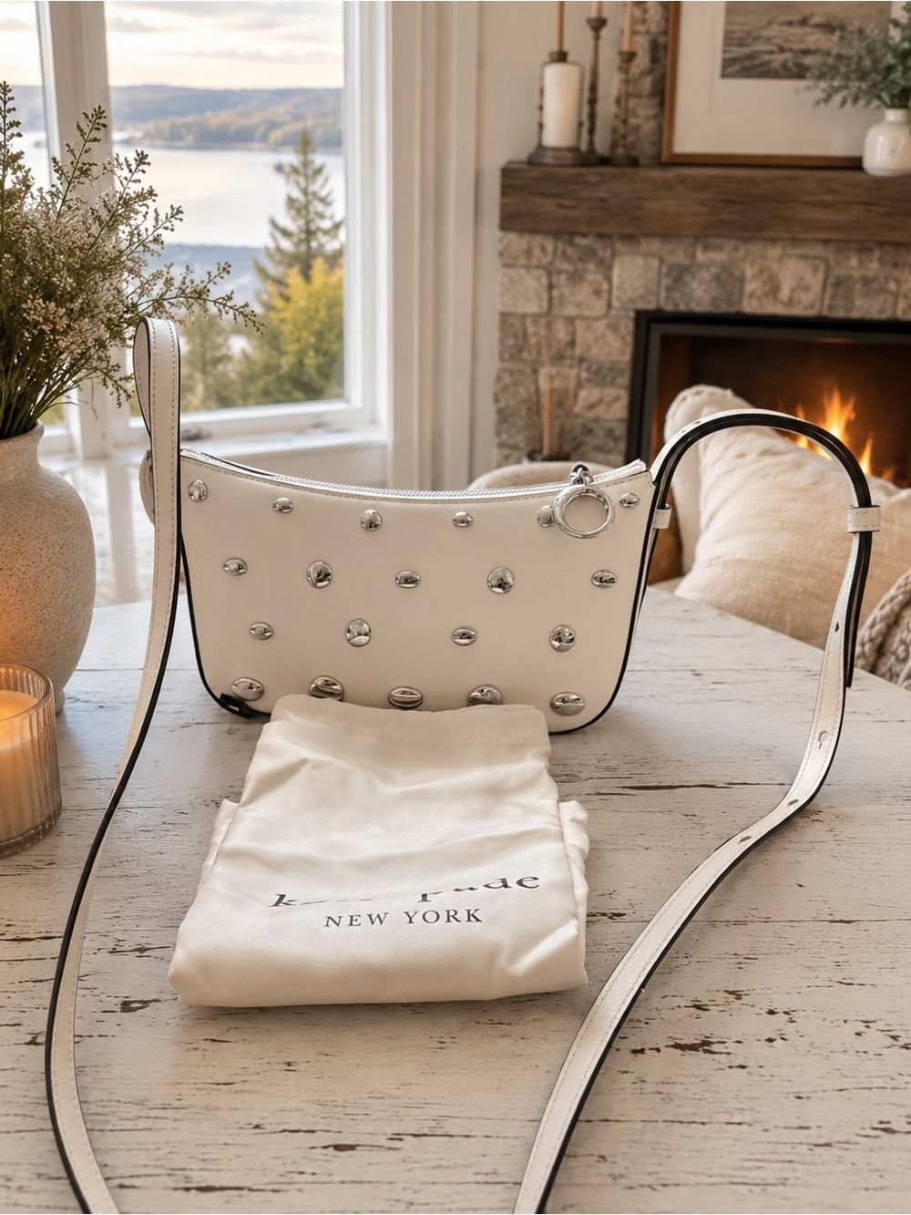 kate spade New York Halo white studded crossbody bag. NWT